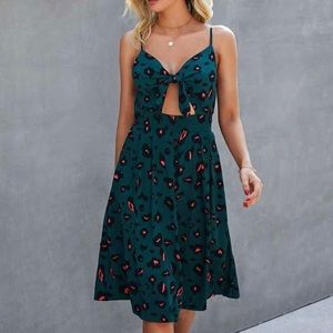 Green Leopard Print Summer Sun Dress